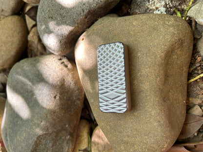 RiveryMFG Zero Ti Brass Hybrid Diamond Scale Pattern utility knife