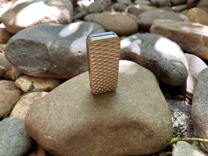 RiveryMFG Zero Ti Brass Hybrid Diamond Scale Pattern utility knife