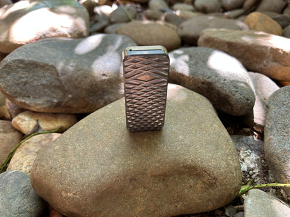 RiveryMFG Zero Ti Brass Hybrid Diamond Scale Pattern utility knife