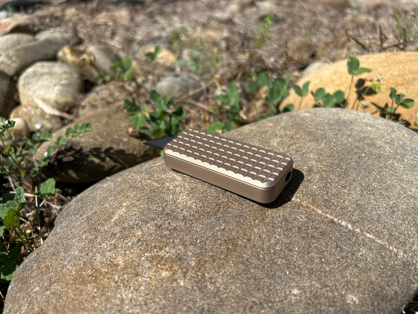 RiveryMFG Zero Champagne CadLab collaboration utility knife with grenade pattern