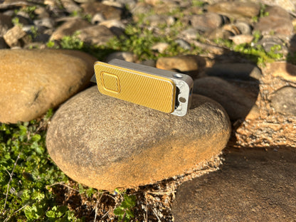 RiveryMFG Zero custom combination utility knife with file gold lid and gray base.