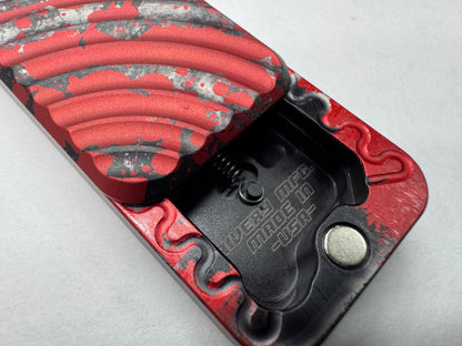 Multicolor RiveryMFG Zero utility knife with custom CadLab color with open lid and original pattern