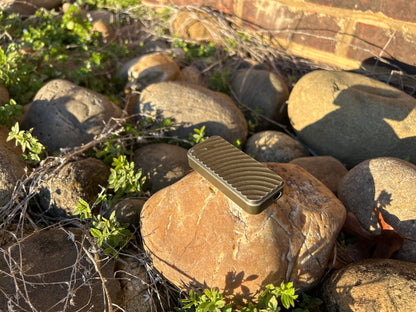 Gold RiveryMFG Zero Grenade Pattern-6061 Aluminum utility knife.